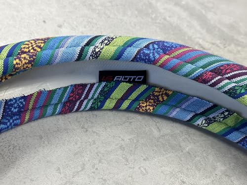 Universal 15inch Ethnic Style Baja Blanket Steering Wheel Cover with Coarse Flax Cloth and Sweat Absorption Anti Slip Car Wrap (Boho Blue) - style: Boho Blue