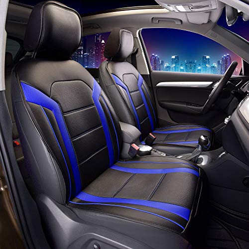 FH Group Back Seat Faux Leather Car Seat Cover - Universal Fit, Rear Seat Covers for Cars with Rear Split Bench, Car Seat Cushions for SUV, Sedan, Van Black - color: Blue Black Rear Set