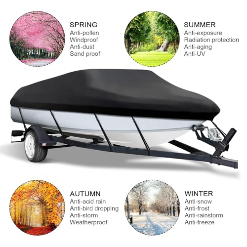 NEVERLAND Trailerable Boat Cover Waterproof Heavy Duty Marine Grade Polyester Canvas Fits V Shape/V-Hull and Tri-Hull Runabouts, Pro-STYL, Bass Boats (Boat Length 17-19ft, Beam Width up to 102",Black) - color: Black, size: C: 17'-19' Long, Beam width up t