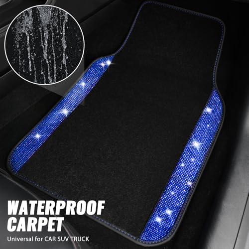 CAR PASS Bling Rhinestones Diamond Car Floor Mat,Sparkly Glitter Shining Crystal Carpet Anti-Slip PVC Heel Pad Waterproof Universal for Automotive SUV,Sedan,Van,4pcs Girl Pretty Women Men Black Blue - color: Blue Diamond