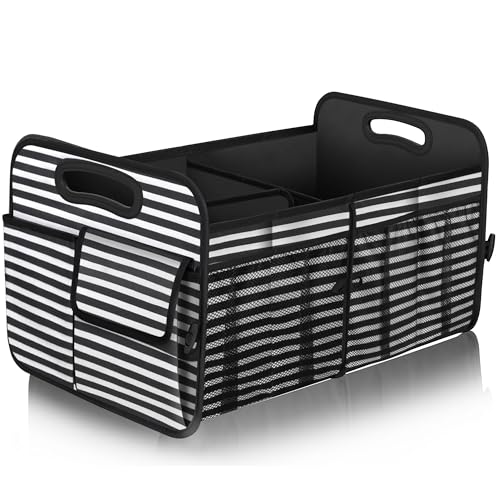 Car Trunk Organizer,Car Storage Organizer with 72L Large Capacity Waterproof Collapsible and 11 Pockets,Trunk Organizer for Car Suv/Jeep/Sedan, Large Size, Stripe - color: Stripe, size: Large