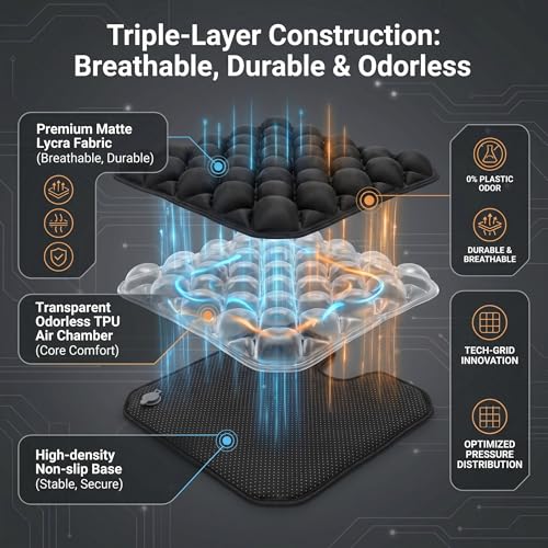 Inflatable Seat Cushion, Coccyx Cushion for Office Chair, Car & Wheelchair, Ergonomic Pressure Relief for Tailbone & Sciatica, Adjustable Firmness, Non-Slip Seat Pad for Long Sitting 16.6" × 15.8" - color: Black
