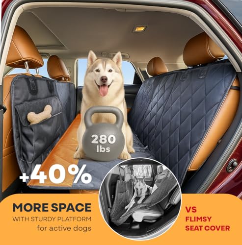 APetsPlanet Dog Car Seat Cover for Back Seat Hard Bottom - Waterproof Backseat Extender for Dogs - Pet Hammock for Car, Truck, SUV - Protector Bed with Mesh Window & Storage - Black, No Door Covers - style: Black - No Door Covers