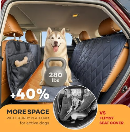 APetsPlanet Dog Car Seat Cover for Back Seat Hard Bottom - Waterproof Backseat Extender for Dogs - Pet Hammock for Car, Truck, SUV - Protector Bed with Mesh Window & Storage - Black, No Door Covers - style: Black - No Door Covers