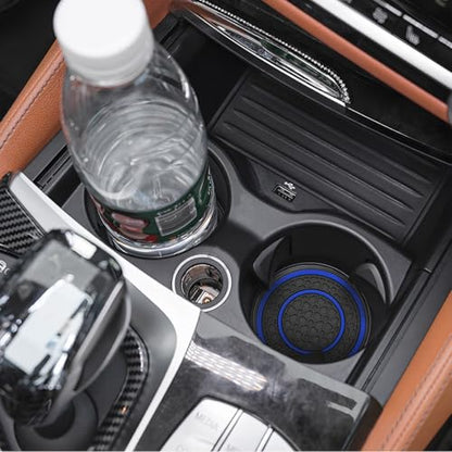 Car Cup Holder Coaster, 2PCS 2.75" Non-Slip Insert Insulated Vehicle Water Bottle Holder Pad, Waterproof Dustproof Embedded Automotive Console Drink Cup Mat, Universal Fit (Black/Blue) - color: Black/Blue