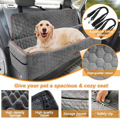 Dog Car Seat for Large Dog Under 100LBS,Pet Booster Back Seat Removable Washable Pet Travel Safety with Safety Tethers & Storage Pocket (Gray) - color: Dog Car Seat(Gray)