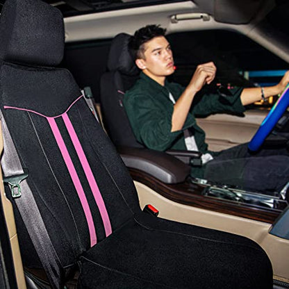 CAR-GRAND Piping Cloth Car Seat Covers Full Set, Breathable Universal Car Seat Cover, Airbag Compatible Seat Cover for Cars Trucks SUV Van Sedan (Black-Pink Strips) - color: Black-Pink