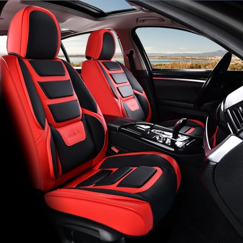 Coverado Car Seat Covers, Front Covers for Cars, Car Seat Cover Front Seats, Automotive Seat Cover, Waterproof, Leather Car Seat Cushion, Universal Interior Covers Seat Protectors for Most Cars Red - color: Black_Red, size: Front Pair