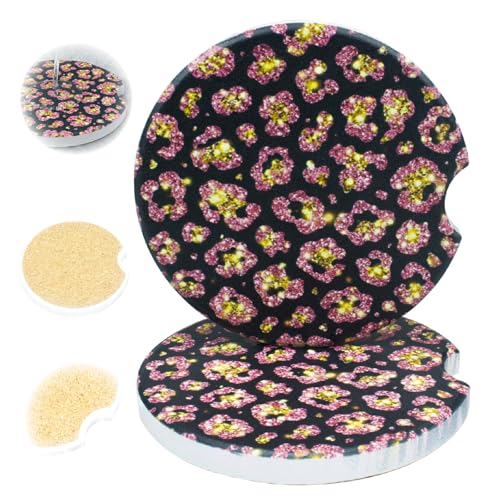 Ceramic Car Coasters, 2 Pack, 2.64" Absorbent Car Cup Holder Coasters, Cute Ceramic Car Coasters for Women, Gold Crystal Diamond Pattern - color: Gold Crystal