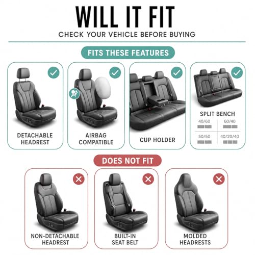 FH Group Full Set Travel Master Car Seat Covers, Airbag and Split Rear Car Seat Cover Universal Fit Interior Accessories for Cars Trucks SUV, Automotive Seat Covers, Gray - color: Gray, style: Full Set