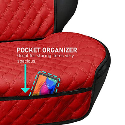 FH Group Car Seat Cushion – Faux Leather Single Front Seat Cover with Front Pockets, Airbag Compatible, Universal Fit Car Seat Cushion for Driver or Passenger Seat, SUV, Truck, Sedan & Van – Red - color: Red, style: Front Set
