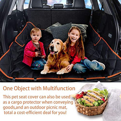 petalage Car Seat Protector, 52” x 50“ for for Familay Car & Regular SUVs, 600D Heavy Duty Car Seat Cover Waterproof Dog Car Seat Cover for Back Seat, Scratch Proof Nonslip Seat Cover for Dogs in Car - size: 52" Rgular-organge edge