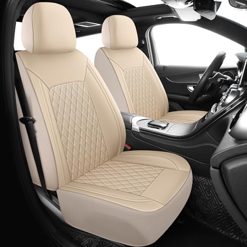 HChengkikz Car Seat Covers, Breathable and Waterproof Leather Seat Covers, Luxury PU Universal Fit Automotive Airbag Compatible for Most Cars Sedans SUV and Truck (2 Pieces, Front Seat, Beige) - color: N1 Beige, size: Front Seat