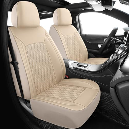 HChengkikz Car Seat Covers, Breathable and Waterproof Leather Seat Covers, Luxury PU Universal Fit Automotive Airbag Compatible for Most Cars Sedans SUV and Truck (2 Pieces, Front Seat, Beige) - color: N1 Beige, size: Front Seat