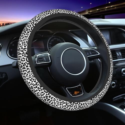 Gray Leopard Print Steering Wheel Cover Cheetah Leopard Steering Wheel Cover Universal 15 Inch Non-Slip Breathable Neoprene Car Accessory for Women Men Steering Wheel Protector - color: Gray Leopard Print