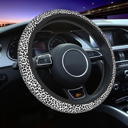 Gray Leopard Print Steering Wheel Cover Cheetah Leopard Steering Wheel Cover Universal 15 Inch Non-Slip Breathable Neoprene Car Accessory for Women Men Steering Wheel Protector - color: Gray Leopard Print