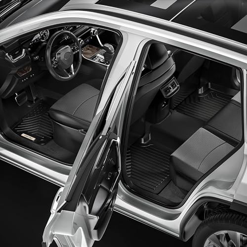 OEDRO Floor Mats Fit for 2015-2025 2026 Ford Mustang, Unique Black TPE All-Weather Guard Includes 1st and 2nd Row: Front, Rear, Full Set Liners - style: 15-21 Ford Mustang