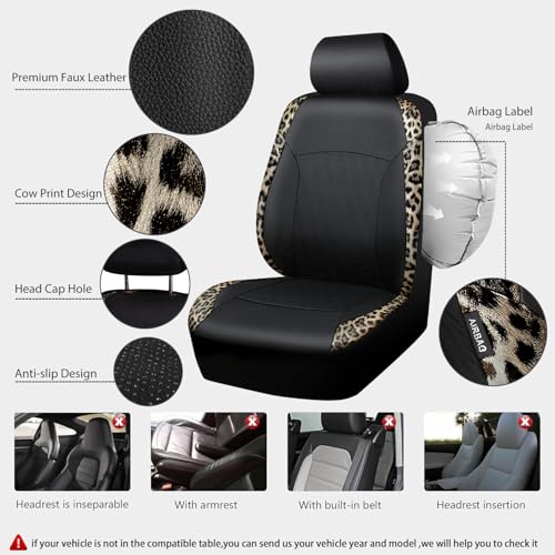 CAR PASS Leopard Print Faux Leather Car Seat Covers & Leopard Car Mats&Leopard Steering Wheel Cover Seat Belt Universal Car Accessories for SUV,Van,Saden,Truck Automobile Interior Sets(Gold Black) - color: Leopard Gold combo