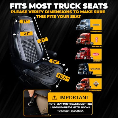 Semi Truck Beaded Seat Covers (1 PC) - Compatible with Freightliner, Peterbilt, Kenworth, Volvo & More - Beaded Cooling Car Seat Cover for Truckers – Truck Driver Seat Cushion - style: Semi-Truck (1 PC)
