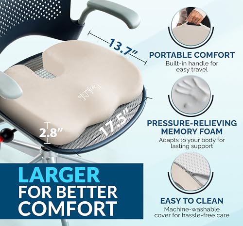 ComfiLife Premium Gel & Memory Foam Seat Cushion – Doctor Recommended Office Chair Cushion, Car Seat Cushion – Chair Cushions for Back & Sciatica Pain Relief – Seat Cushions for Office & Desk (Beige) - color: Beige, size: Large