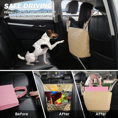 Car Organizers and Storage Purse Holder, Large Capacity Car Net Pocket Handbag Holder, Automotive Consoles & Backseat Organizer, Leather Back Seat Bag Between Car Front Seats, Beige - color: Beige