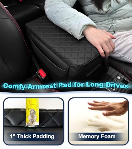 Armrest Cover for Toyota 4Runner Center Console Pad with Organizer Storage Pockets, Black Faux Leather Arm Rest Lid Protector Cushion Interior Accessories (2010-2024)