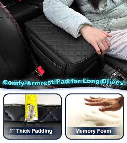 Armrest Cover for 2015-2022 Chevy Colorado GMC Canyon Accessories Center Console Pad Arm Rest Lid Cushion with Pockets, Black Faux Leather