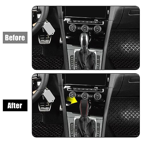 X AUTOHAUX Car Faux Leather Gear Shift Knob Cover for Volkswagen Jetta Tiguan 2011-2019 Passat Beetle 2012-2019 Atlas 2018-2019 CC 2013-2017 Red Line - color: Red