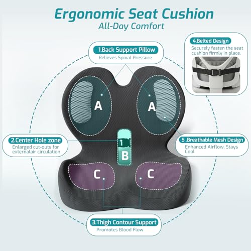 Trucker Seat Cushion, Car Seat Cushions with Lumbar Support Pillow, Ergonomic L-Shaped Orthopedic Memory Foam Pad for Long Driving Back Pain Sciatica Relief, Drivers Office Workers (Black+WE) - color: Black+we