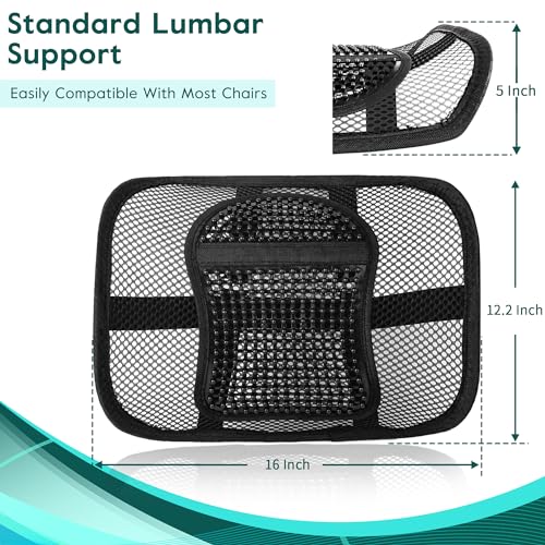 2 Pack Mesh Back Lumbar Support, Back Support Seat Cushion with Breathable Mesh for Office Chairs Car 12” x 16” - color: Black * 2
