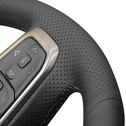 MEWANT Hand Stitch Black Artificial Leather Steering Wheel Wrap for Dodge Ram 1500 Laramie Big Horn 2019-2021 - color: Black Artificial Leather&Grey Stripe&Grey Thread