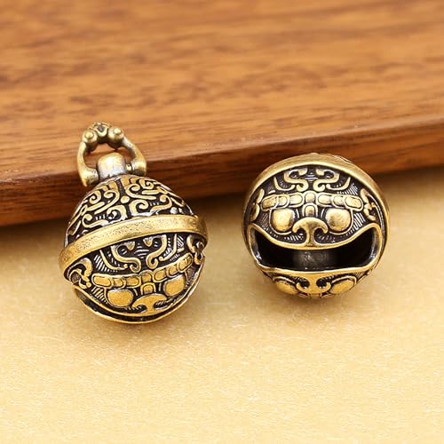 Antique Brass Bells, Decorative Jingle Bell Charms for Jewelry Making, Lucky Hanging Bells with Auspicious Pattern for Home Decor, Car, Backpack (1.37 Inch)