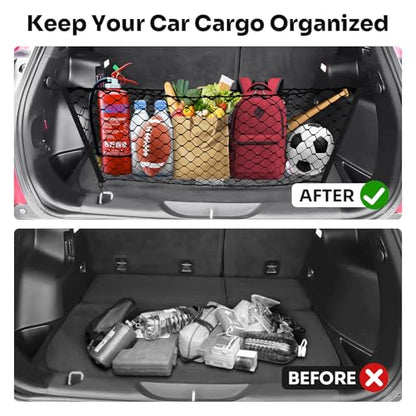 Canvcle Trunk Cargo Net for 2014-2023 Jeep Cherokee Accessories Envelope Style Mesh Trunk Net Organizer and Storage Stretchable Adjustable Elastic Nylon Rear Cargo Netting with Hooks - style: for Jeep Cherokee