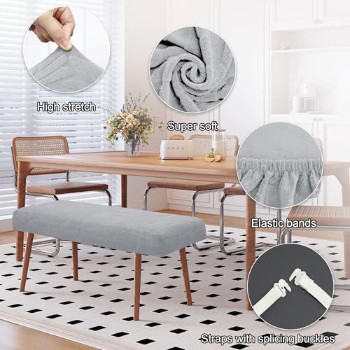 Stretch Bench Covers, Bench Seat Covers, Bench Cushions Covers, Printed Bench Seat Protector, Washable Bench Slipcover, Rectangle Bench Covers for Dining Room, Living Room, Kitchen(Leaf grey) - color: Leaf Grey
