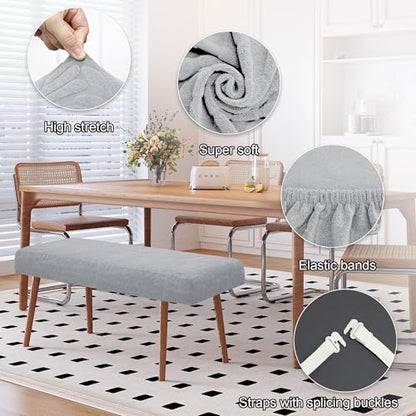 Stretch Bench Covers, Bench Seat Covers, Bench Cushions Covers, Printed Bench Seat Protector, Washable Bench Slipcover, Rectangle Bench Covers for Dining Room, Living Room, Kitchen(Leaf grey) - color: Leaf Grey
