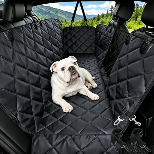 Dog Car Seat Cover for Back Seat | Mesh Window & Safety Belt | 100% Waterproof Dog Hammock for Safe Travel with Side Door Protectors | Non-Slip, Scratchproof Pet Rear Seat Cover for Car, SUV,Truck - color: Black, size: Standard