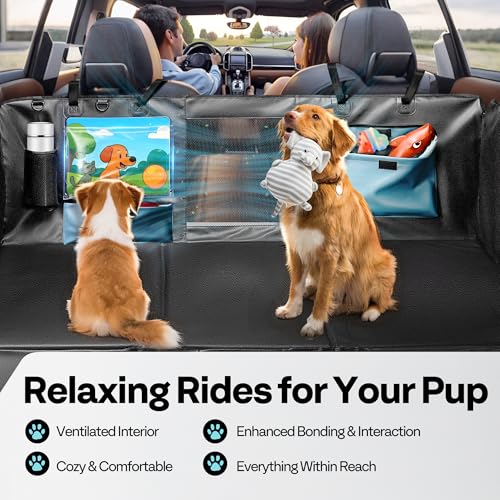 Dog Car Seat Cover for Back Seat 53", Upgraded PU Leather Back Seat Extender with Hard Bottom Holds 400LBS, Waterproof Anti-Scratch, Backseat Cover for Dogs in Car, SUV & Small Truck - size: Large