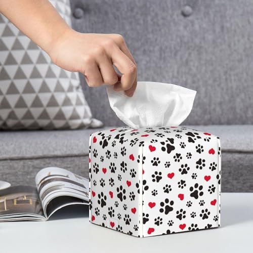 Dog Paw Cat Paw Heart Love Tissue Box Cover Square, Animal Puppy Footprints Tissue Box Holder Waterproof Leather Facial Paper Organizer Dispenser for Bathroom Home Car Nightstand Vanity Desk - color: Color-18