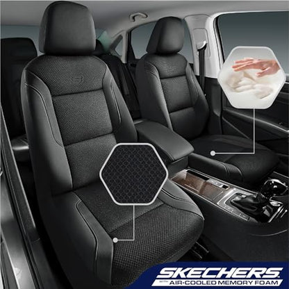 Skechers Memory Foam Car Seat Covers and Seat Cushion,Air Cool Mesh Thick Seat Covers, Two Front car seat Protector, Airbag Compatible, Automotive Comfort Protection for Most Cars, Vans, Trucks, Black