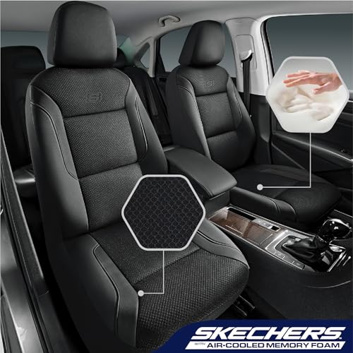 Skechers Memory Foam Seat Covers, Air Cool Mesh Thick Car Seat Covers, Car Seat Covers Front Seats Airbag Compatible, Universal Automotive Comfort for Most Cars, Vans, Trucks, SUV,Black