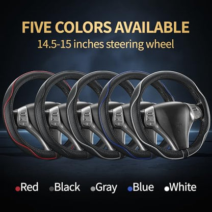 Leather Car Steering Wheel Cover,Anti-Slip, Safety,Soft,Breathable,Heavy Duty,Thick,Full Surround, Sports Style,Universal Car Accessories for Women Men Fit 14" 1/2-15"(Black with White line) - color: Black White Line