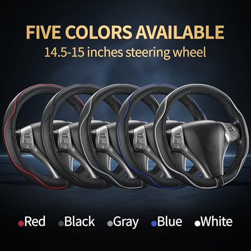 Leather Car Steering Wheel Cover,Anti-Slip, Safety,Soft,Breathable,Heavy Duty,Thick,Full Surround, Sports Style,Universal Car Accessories for Women Men Fit 14" 1/2-15"(Black with White line) - color: Black White Line