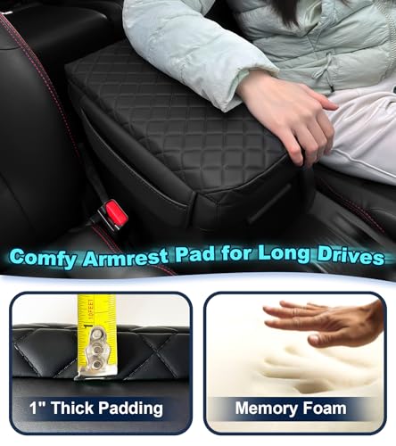 Armrest Cover for Toyota 4Runner Center Console Pad with Organizer Storage Pockets, Black Faux Leather Arm Rest Lid Protector Cushion Interior Accessories (2003-2009)