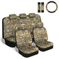 BDK Hunter Camo Car Seat Covers Full Set with Camo Steering Wheel Cover and Seat Belt Cover Pad – Forest Camouflage Pattern, Automotive Front Seat & Bench Back Seat Cover for Cars Trucks SUV - color: Hunter Camo