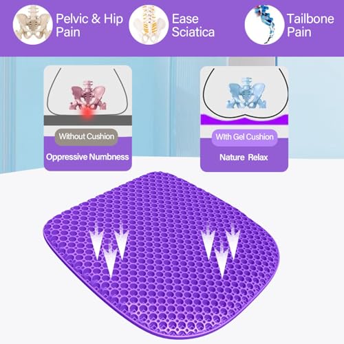 Large Gel Seat Cushion for Long Sitting with Non-Slip Cover, Soft & Breathable, Seat Cushion for Chair, Car, Office, Desk Chair, Wheelchair (18" x 17") - size: 18" x 17"