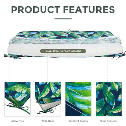 Magpie Fabrics Patio Bench Loveseat Cushion Covers (Replacement Cover only, No Insert!), Waterproof Fade Resistant Swing Cushion Slipcover with Ties(42x18x3 Inch, Green Lagoon Leaves) - color: A Green Lagoon Leaves, size: 42x18x3 Inch (1 Count)