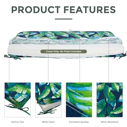 Magpie Fabrics Patio Bench Loveseat Cushion Covers (Replacement Cover only, No Insert!), Waterproof Fade Resistant Swing Cushion Slipcover with Ties(48x18x3 Inch, Green Lagoon Leaves) - color: A Green Lagoon Leaves, size: 48x18x3 Inch (1 Count)