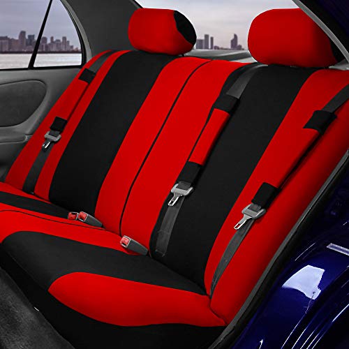 FH Group Light & Breezy Cloth Car Seat Covers, 7 Seater Three Row Set- Airbag & Split Ready -Universal for Cars Trucks and SUVs (Red/Black) - color: Red