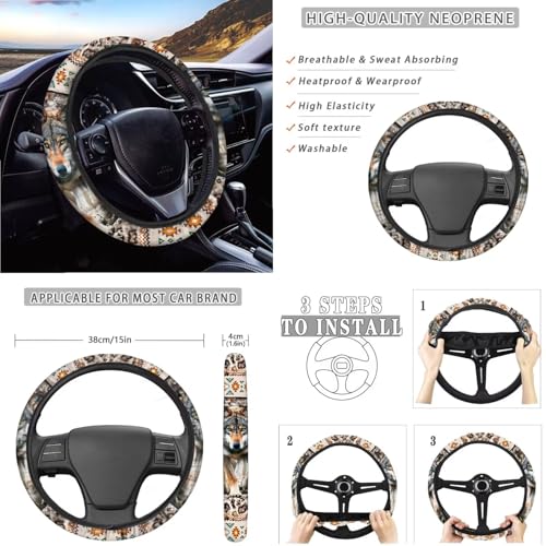 Wanyint Car Seat Cover Full Set 14 PCS, with Steering Wheel Seat Belt Pad Garbage Bin Armrest Pad Rearview Mirror Handbrake Cover Set Coaster Auto Decor, Aztec Wolf Camo Hunting Forest - color: Aztec Wolf Camo Hunting Forest