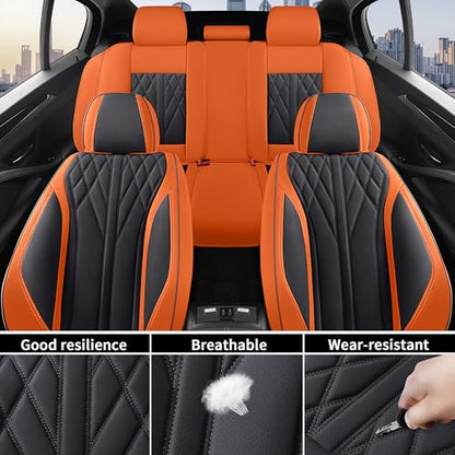 Car Seat Covers Full Set Cover Car Seat Cushion Waterproof Luxury Auto Seat Covers Seat Cover Car Seat Protector Fit for Most Cars (Orange - Black)
